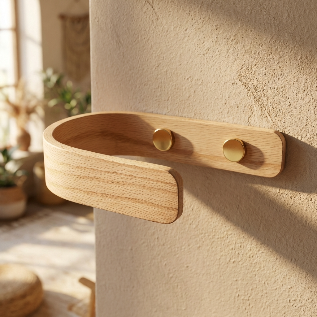 Solid oak wall mounted curtain holdbacks