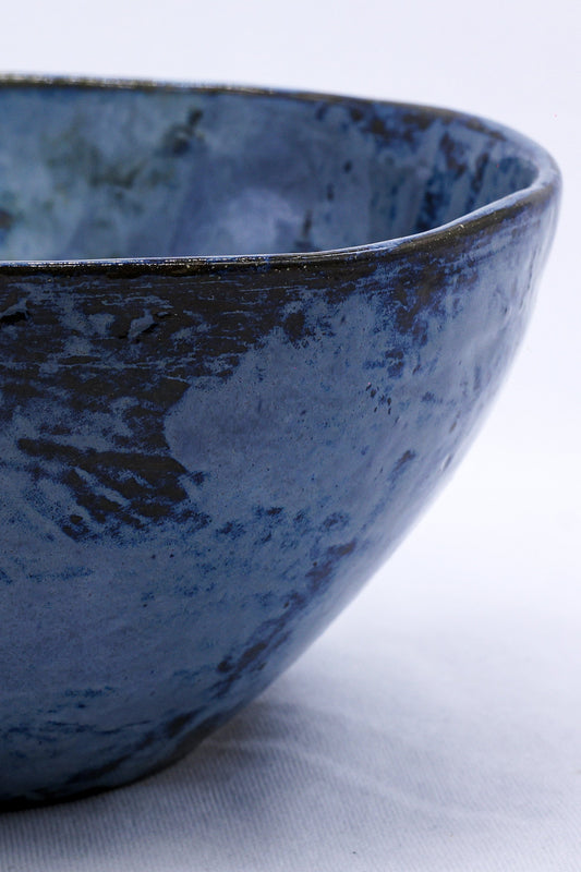 Small Smoked Grey Tidal Blue Wash Handmade Ceramic Stoneware Dinner Bowl