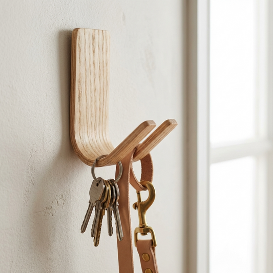 Ash adhesive key hook for wall minimalist wooden dog lead holder