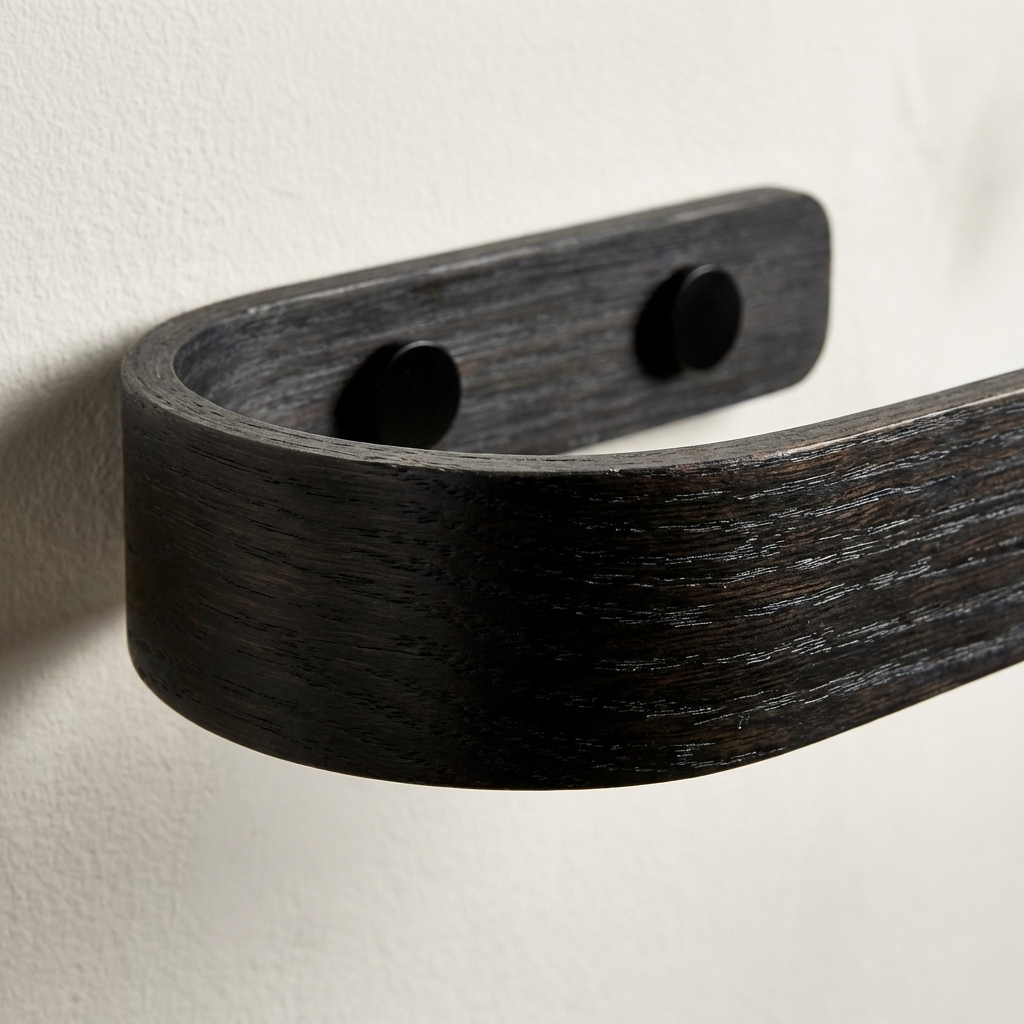 black stained oak curtain holdbacks