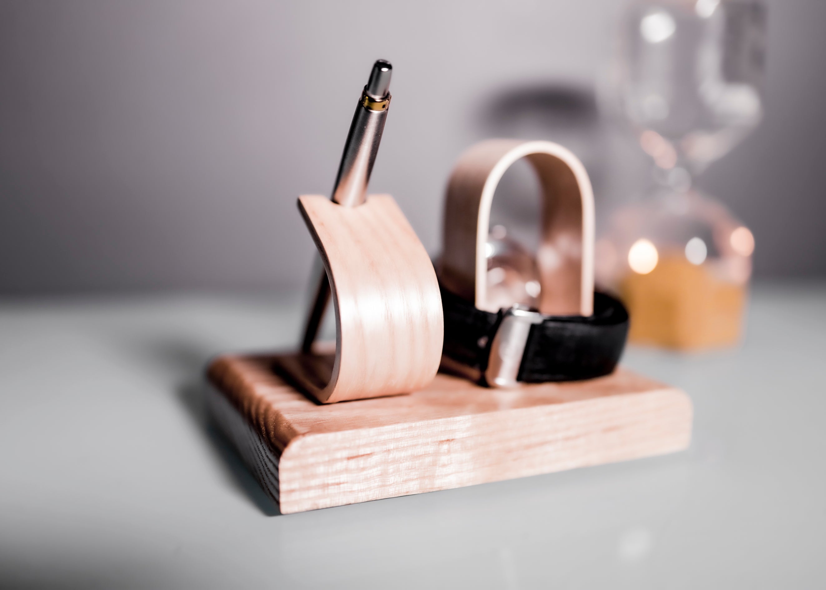 Handcrafted Oak Watch and Pen Stand | Premium Wooden Display Holder