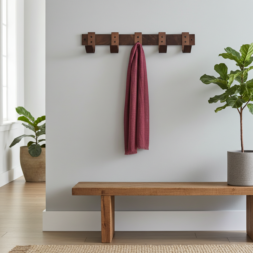 Designer walnut coat rack - handcrafted wooden hallway furniture made in Britain