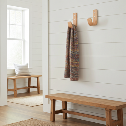 Curved Hardwood Wall Coat Hooks  - Oak