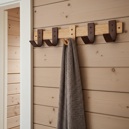 Sunrise Oak & Walnut Coat Rack with Key Storage - 5 Hooks
