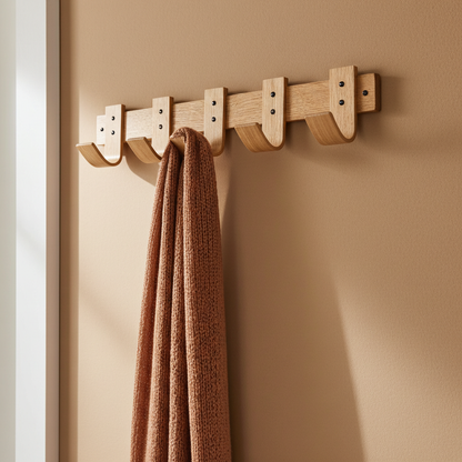 Spring Oak Coat Rack - 5 Hook Wall Mount