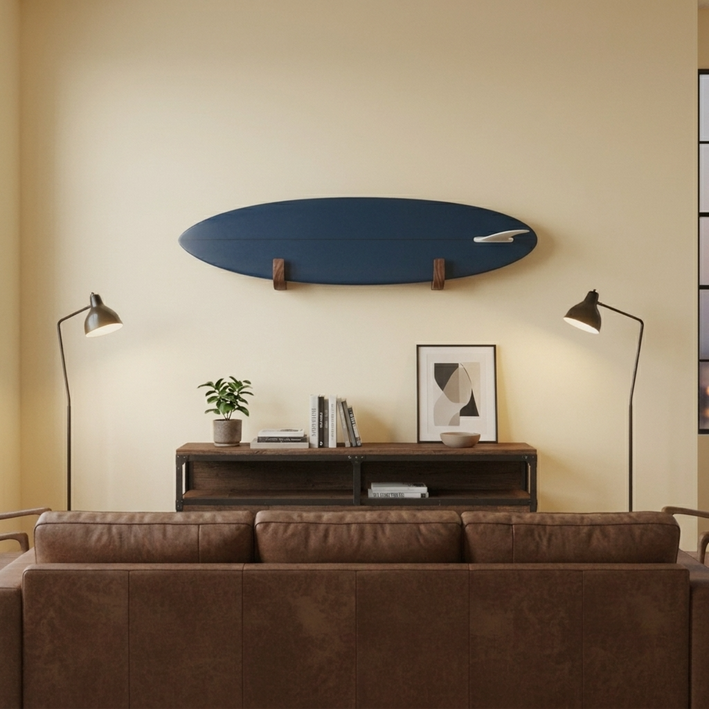 handcrafted wooden surfboard wall mount pair