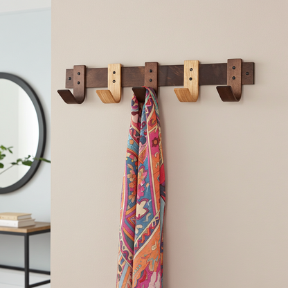 Walnut & Oak Blended Coat Rack - 5 Hook Wall Mount