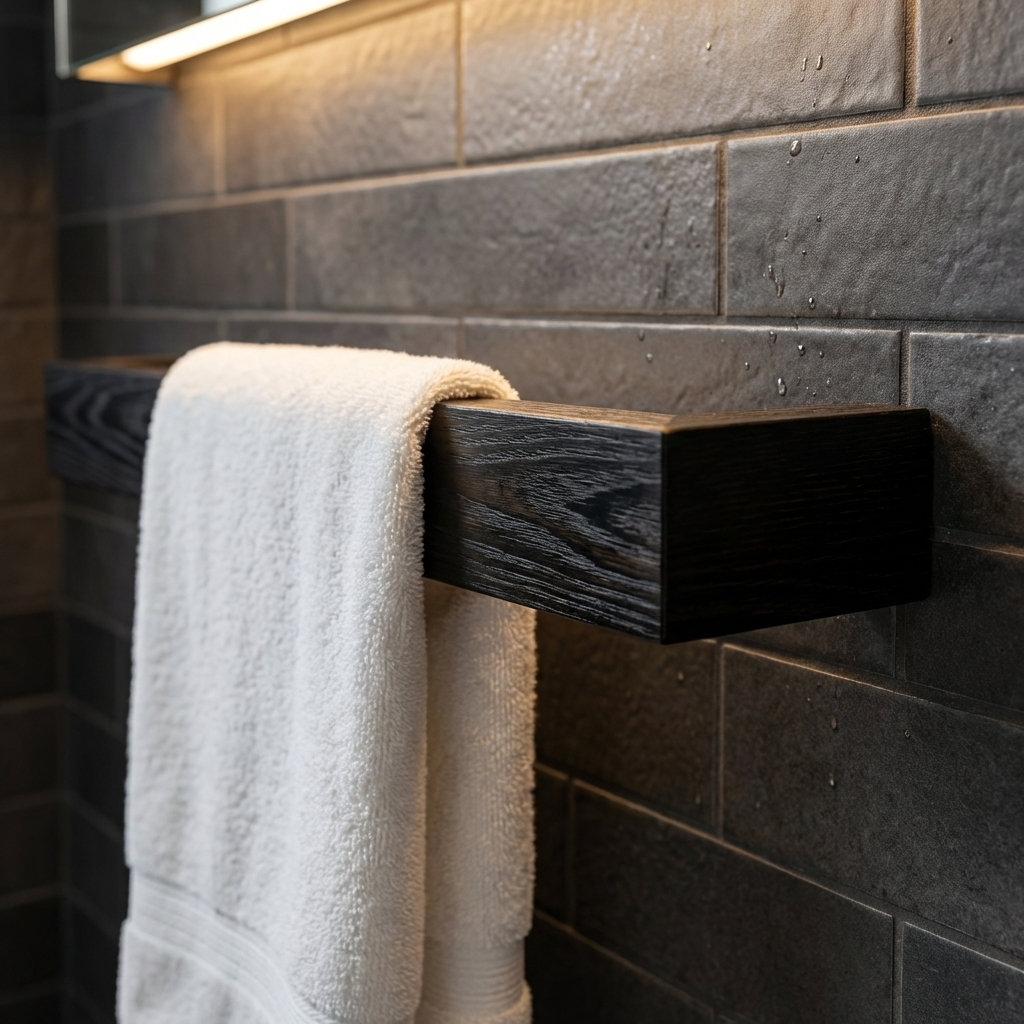 Modern black ash wooden towel holder for bathroom