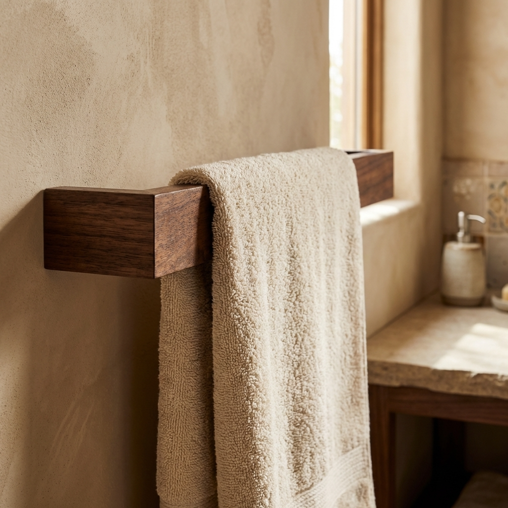 Modern black walnut wooden towel holder for bathroom
