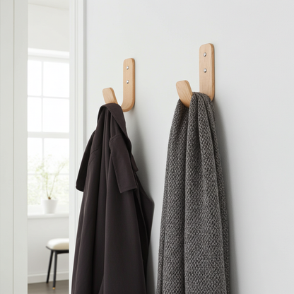 Curved Hardwood Wall Coat Hooks  - Oak