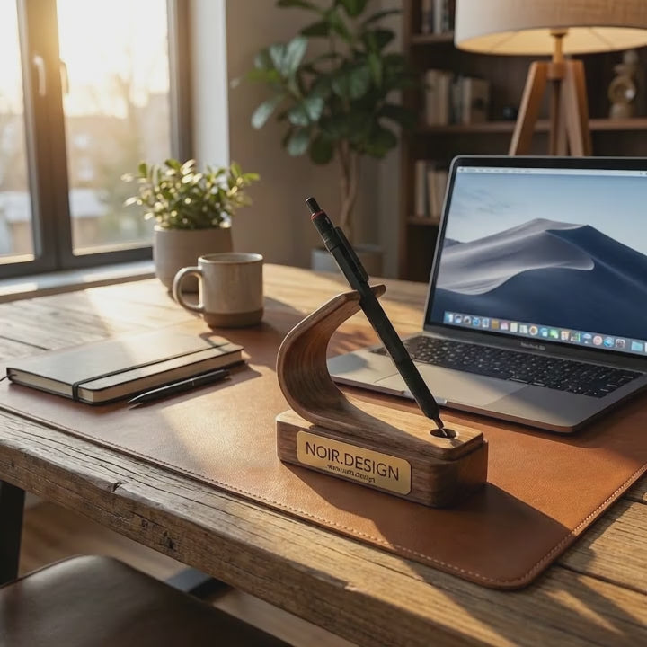 Handcrafted solid wood pen stand with custom engraving