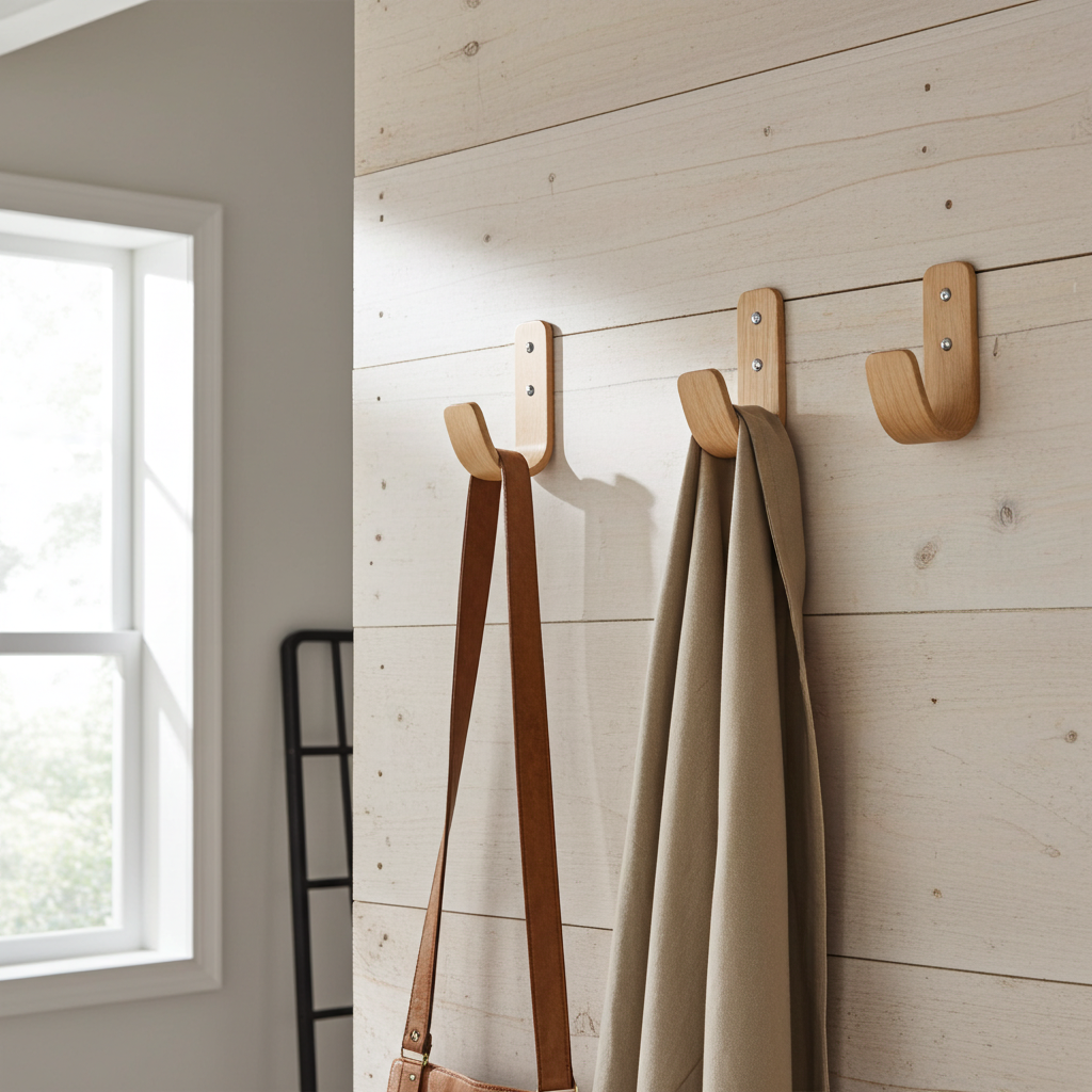 Curved Hardwood Wall Coat Hooks  - Oak