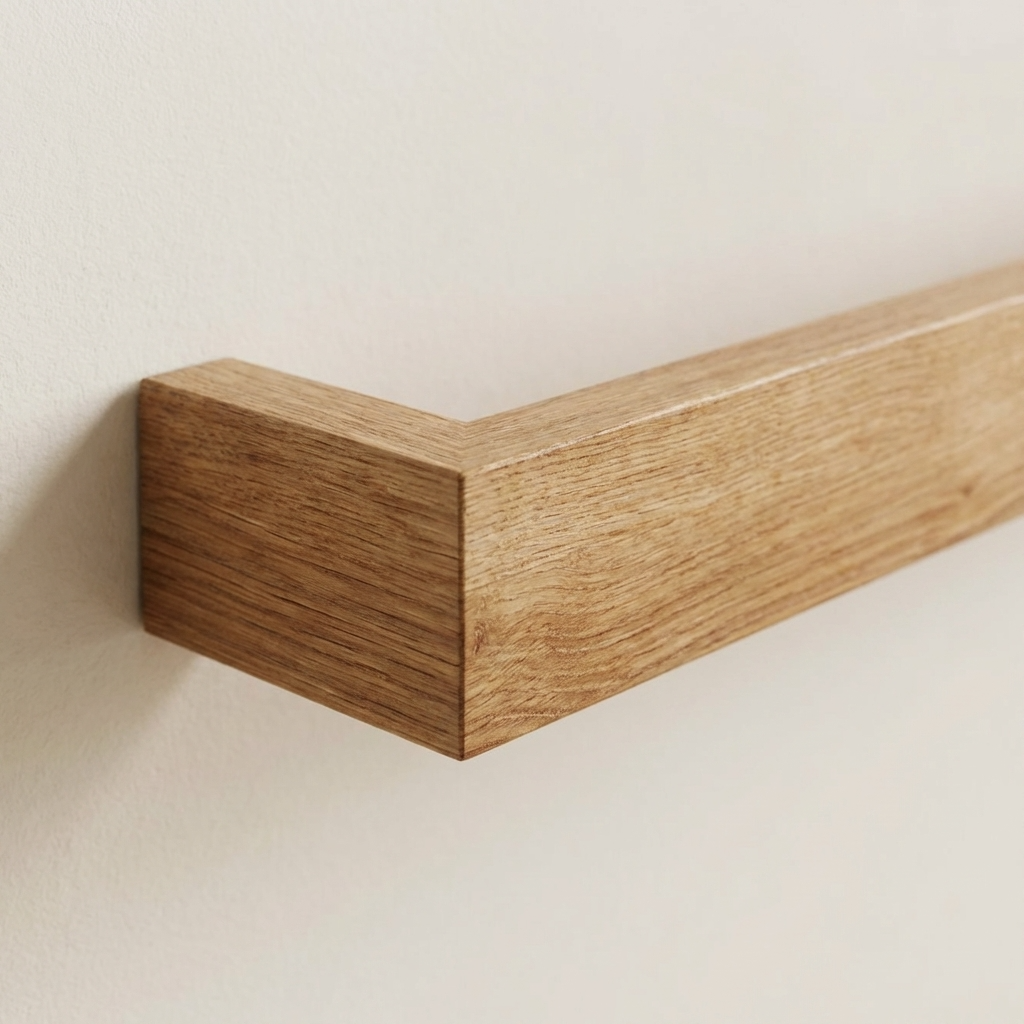 Wall-mounted oak towel holder in contemporary bathroom, premium wooden design
